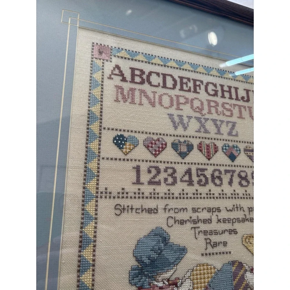 Vtg Professionally Framed‎ Cross Stitch Sampler Country Alpahabet Kids 19x21